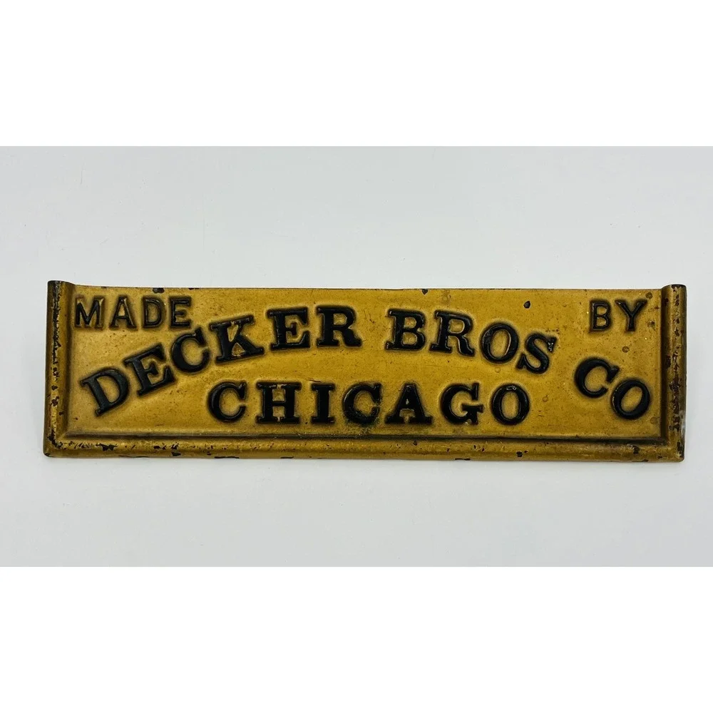 Antique Brass Plaque Piano Sign Made By Decker Bros Chicago IL Vintage